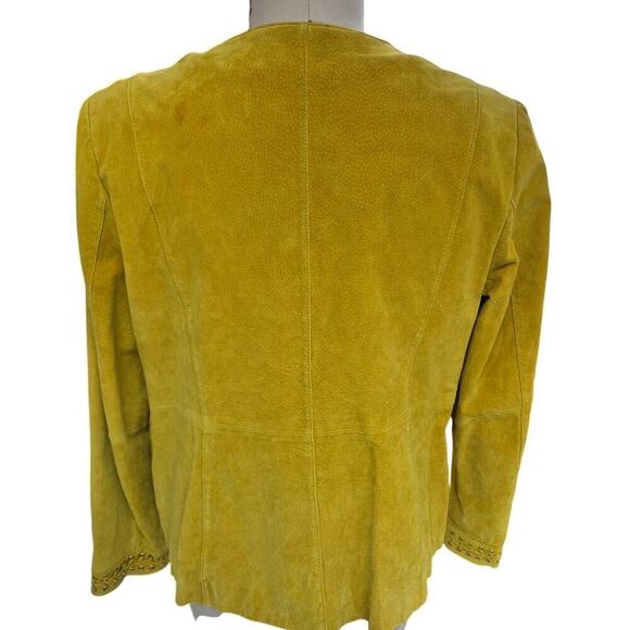 90s Bradley Bayou Yellowish Green Suede Jacket with Metal and Braided Accents XL - Picture 3 of 5